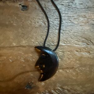 NIB Black Crescent Moon Pendant Necklace